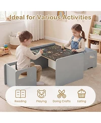 Sugift 3-Piece Kids Activity Table and Chair Set with Chalkboard Tabletop