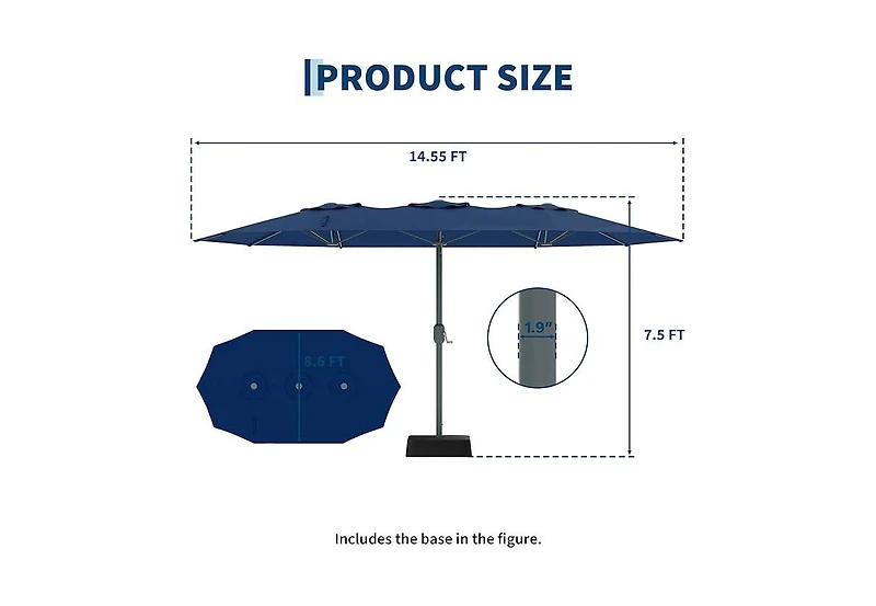 homfan 9'x15' Outdoor Umbrella with Base, Extra Wide Patio Umbrella