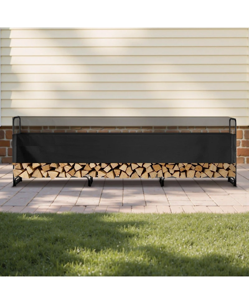 Slickblue 150inches Firewood Rack with Waterproof Cover 660lb Outdoor Log Storage