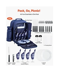 Sugift 4 Person Picnic Backpack with Insulated Cooler Detachable Bottle Holder Blanket Plates Cutlery Set