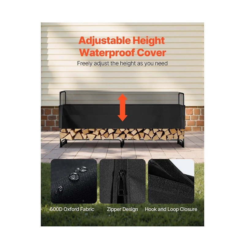 Slickblue 4feet Firewood Storage Rack with Waterproof Cover Powder Coated Metal
