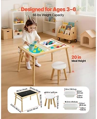 Sugift Wooden Kids Double-Sided Sensory Activity Table with 2 Stools, Non-Slip Feet, Ages 3+