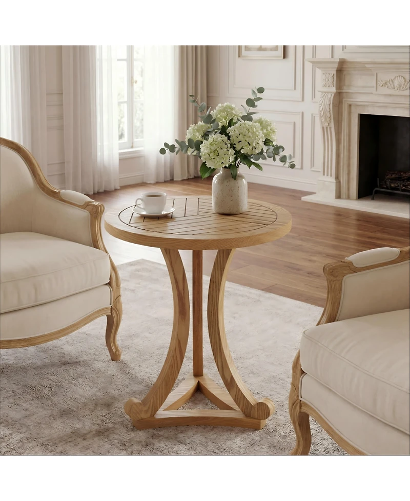 Flynama Round Wood Accent Table, Curved Tripod Base Slatted Top End Table, 17.72"D x 20.67"H