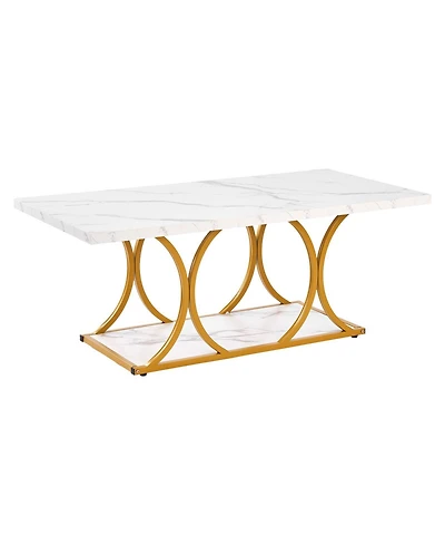 Slickblue 2-Tier Modern Coffee Table with Faux Marble Top and Sturdy Metal Frame for Home Office