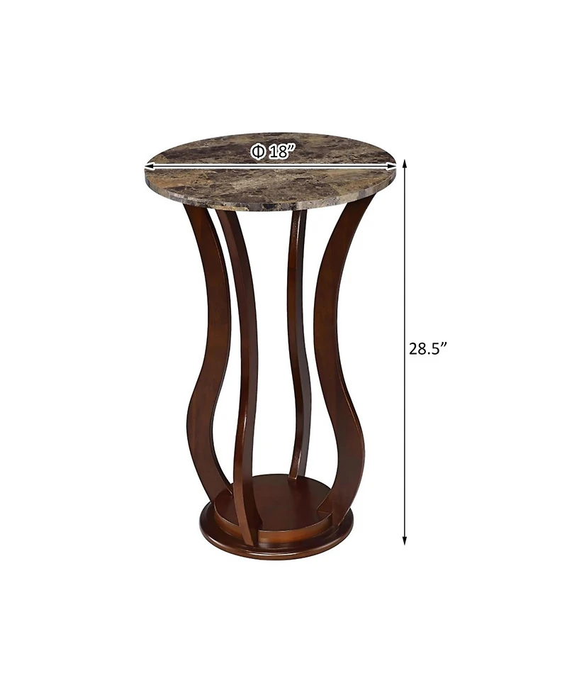 Flynama Round Accent Table with Faux Marble Top, Rubberwood and Mdf Pedestal Side Table, 28.5"H