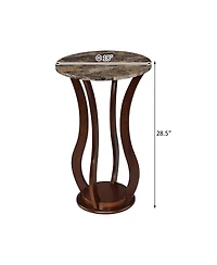 Flynama Round Accent Table with Faux Marble Top, Rubberwood and Mdf Pedestal Side Table, 28.5"H
