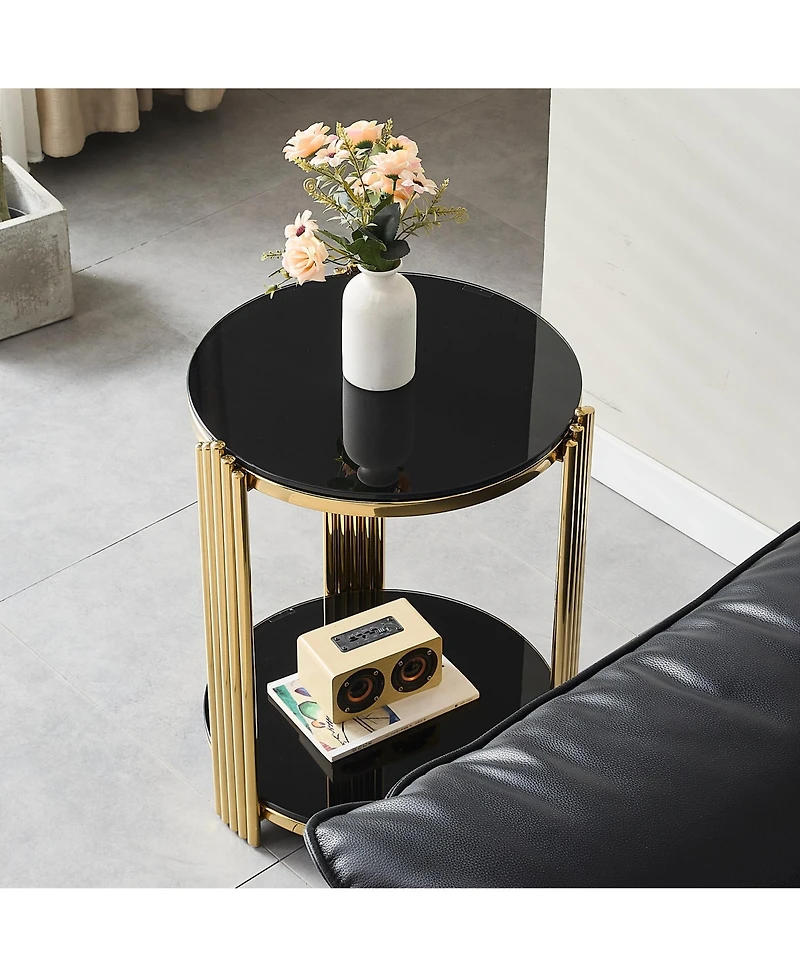 Flynama 16.9" Double-Layer Tempered Glass and Gold Steel End Table