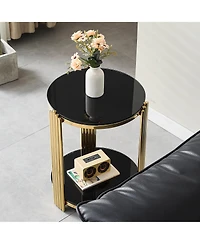Flynama 16.9" Double-Layer Tempered Glass and Gold Steel End Table