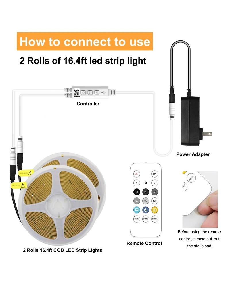 Lofree 16.4'L Dimmable Remote Control Led Strip Light, 2-Piece Set