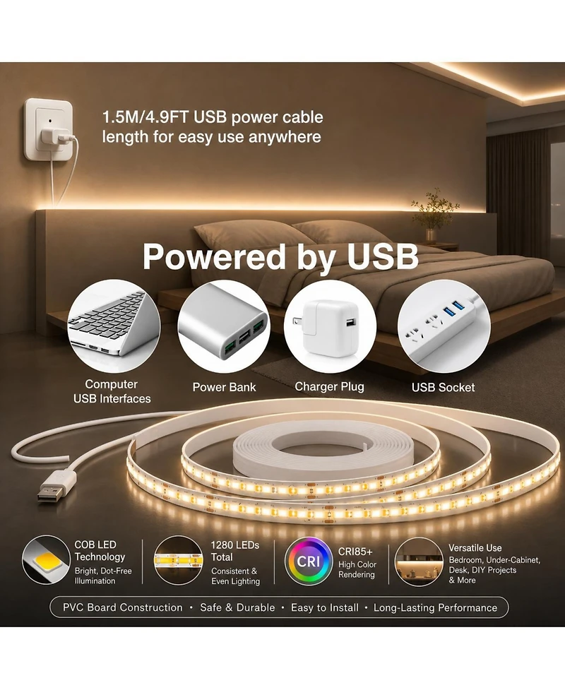Lofree Usb Cob Led Flexible String Light, Set of 2