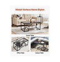 Slickblue Tempered Glass Coffee Table with Led Lights, 2-Tier Modern Center Table for Living Room