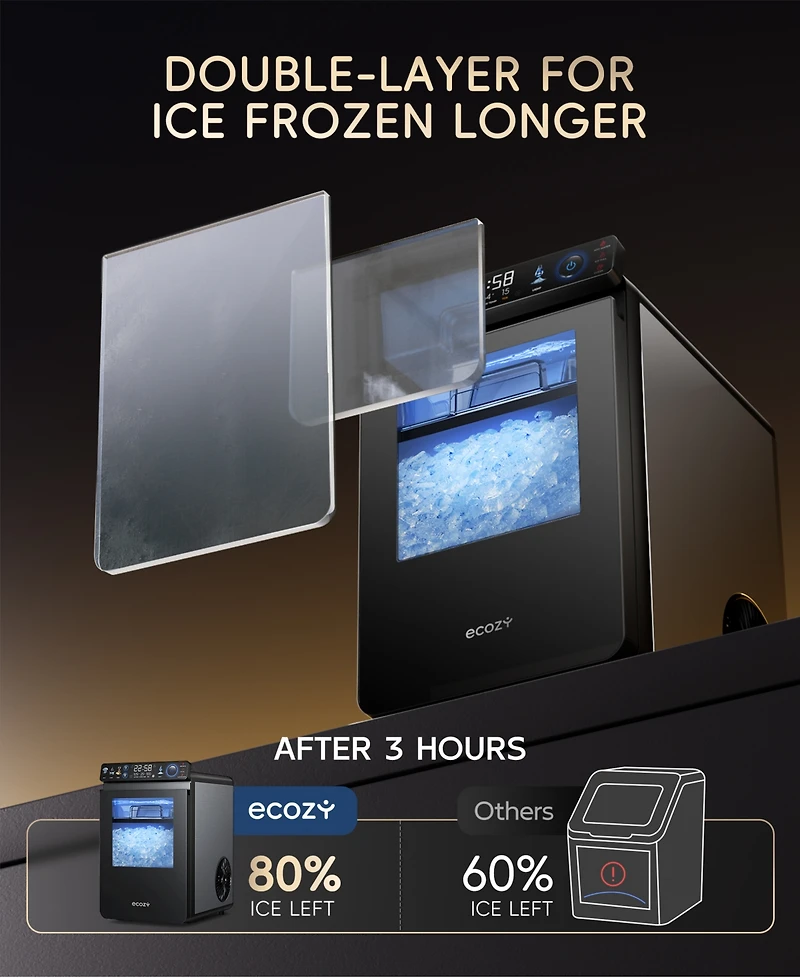 Ecozy Chillio Nugget Ice Maker, 44 lbs/Day, App Control, Self-Cleaning