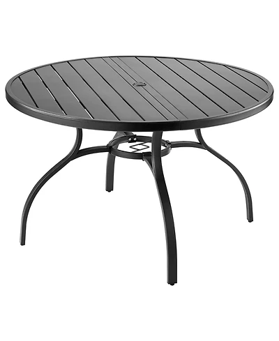 Slickblue Round Metal Patio Table with Umbrella Hole for Garden and Porch