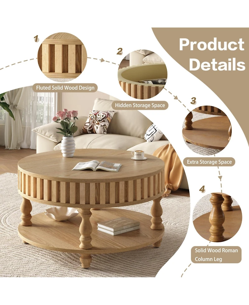Flynama 31.5" Flip-Top Mid-Century Coffee Table, Natural Wood