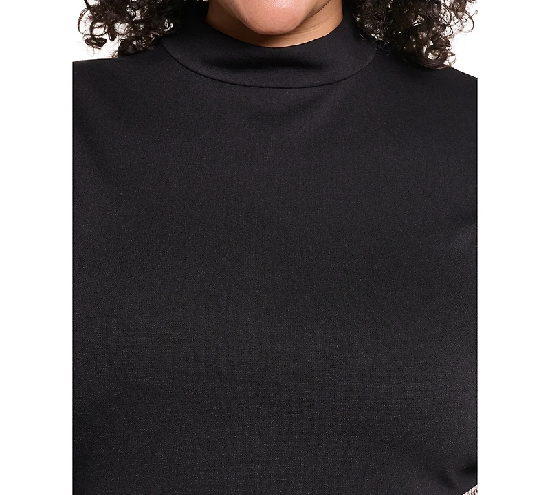 Eliza J Plus Mock-Neck Long-Sleeve Twofer Midi Dress