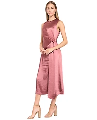 Luxely Women's Satin Midi Side-Gathering Dress
