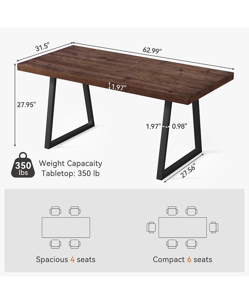 Tribesigns 63" Industrial Dining Table for 4-6 with Solid Wood