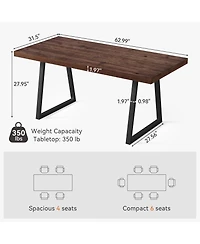 Tribesigns 63" Industrial Dining Table for 4-6 with Solid Wood