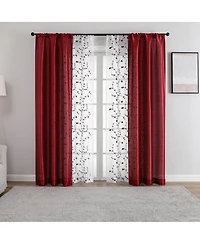 Kate Aurora Gloria Embroidered 6 Piece Rod Pocket Coordinating Sheer Window Curtain Panels