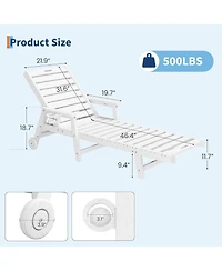 homfan Set of 2 Hdpe Chaise Lounge Chairs with 5-Position Backrest, Cup Holder and Wheels