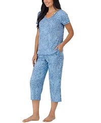 Cuddl Duds Printed Elbow-Sleeve Top & Capri Pants Pajama Set