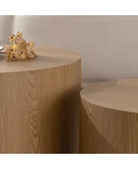 Flynama Set of 2 Nesting Coffee Tables Round Mdf Wood Modern Space Saving Living Room Tables