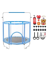 Sugift 55 Inch Indoor/Outdoor Trampoline with Safety Enclosure Net and Basketball Hoop, Ages 3-12