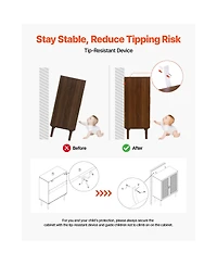 Sugift Rattan Storage Cabinet with 2 Magnetic Doors Adjustable Shelves Wooden Legs and Power Cord Hole