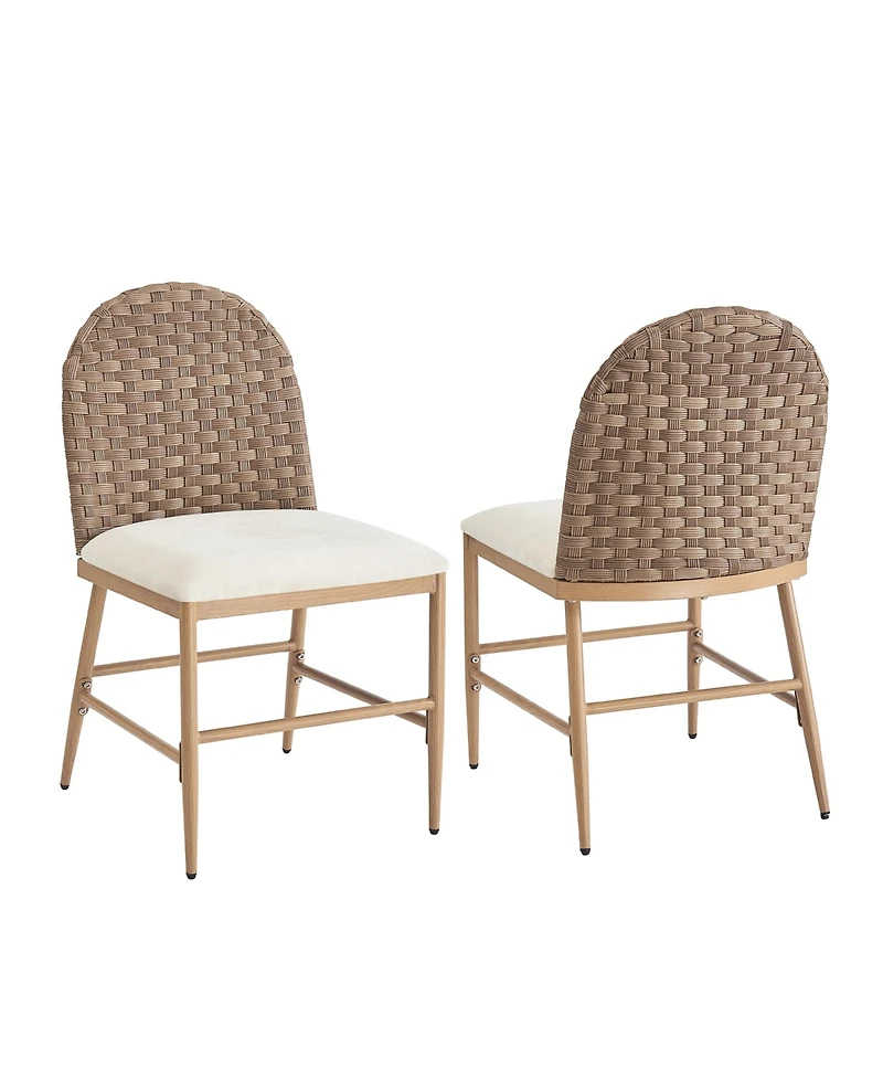 Flynama Set of 2 Farmhouse Iron Frame Rattan Back Dining Chairs, 400 Lbs High Load Capacity Armless Side Chairs
