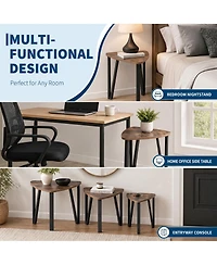 homfan Set of 3 Triangle Nesting Coffee Tables – Industrial Stacking Side Tables with Metal Frame for Living Room and Bedroom