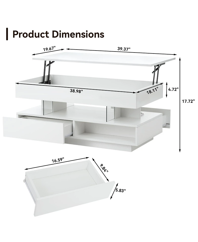 Flynama 39.3" Lift Top Coffee Table with Led Lights