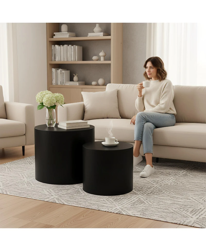 Flynama Set of 2 Matte Nesting Coffee Tables with Non-Slip Feet