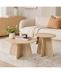 Flynama Retro Nesting Coffee Table Set Natural Round Cross Base