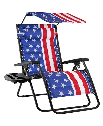 Best Choice Products Oversized Padded Zero Gravity Chair w/ Canopy Headrest Cup Holder Side Tray