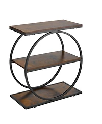 Sugift 3-Tier Narrow End Table with Open Storage Shelves Round Metal Frame Wood Nightstand Desk