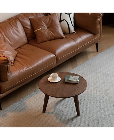 Flynama Solid Oak Wood Coffee Table Round Center Table Study Desk Living Room