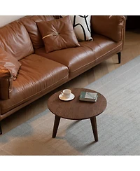 Flynama Solid Oak Wood Coffee Table Round Center Table Study Desk Living Room