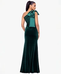 Betsy & Adam Women's One-Shoulder Velvet Gown with Bow at Shoulder
