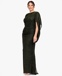 Betsy & Adam Women's Metallic Glitter-Crinkle Draped-Back Gown