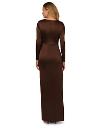 Adrianna Papell Women's Long-Sleeve Ruffle Bow Boat Neck Dress