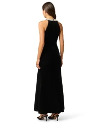 Adrianna Papell Women's Pearly Collar Velvet Halter Gown