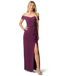 Adrianna Papell Women's Off-the-Shoulder Column Ruffle Gown