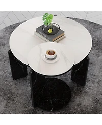 Flynama Set of 2 Round Nesting Coffee Tables, Sintered Stone Top and Mdf Frame, 32.68"+16.93" for Small Spaces