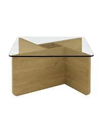 Flynama 31.5" Square Tempered Glass Coffee Table, Mdf Base