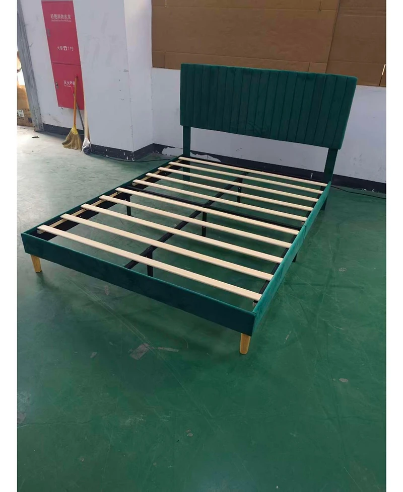 Gaomon Velvet Upholstered Platform Bed Frame with Adjustable Headboard, Vertical Channel Tufted