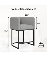 Bar Stools Set of 4 - Modern Lambswool Upholstered Counter Height Chairs with Backrest and Arms, Sturdy Black Metal Frame for Kitchen Island