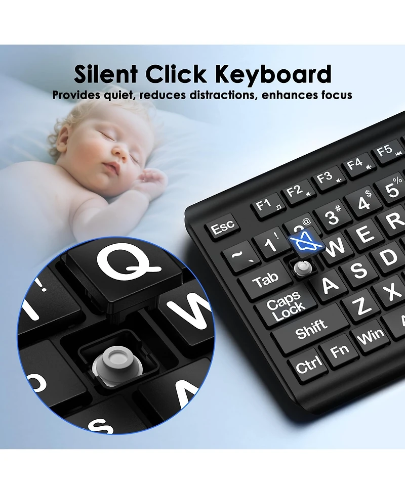 Lofree Wired Quiet Oversized Lettering Full-Size Keyboard for Pc and Mac