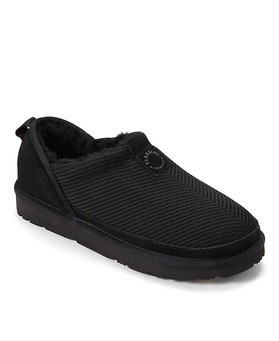 Dearfoams Women's Fireside by Sport Knit And Suede Slip On Shoetie Water Repellent Slippers