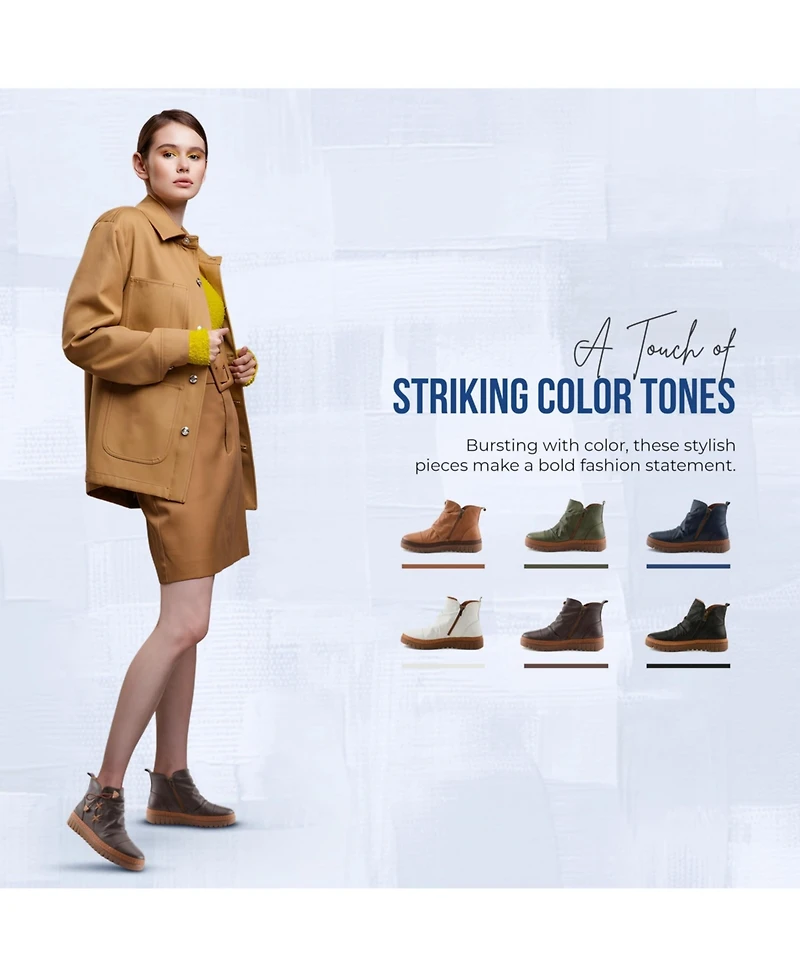 Azura Spring Step Vandis Ruched Leather Ankle Bootie with Side Lace Detail and Arch Support Insole