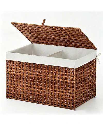 homfan Pe Rattan Storage Basket with Lid and Removable Liner, Divided Large Capacity Organizer Bin, for Bedroom, Living Room, Bathroom